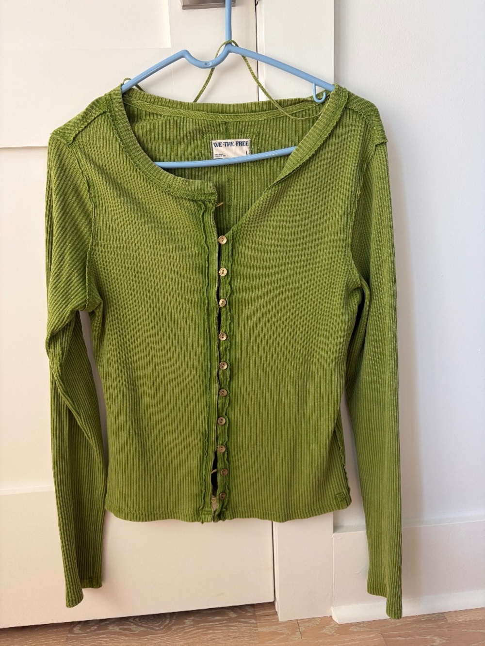 Free People We The Free Ribbed Henley Top Green Long Sleeve
